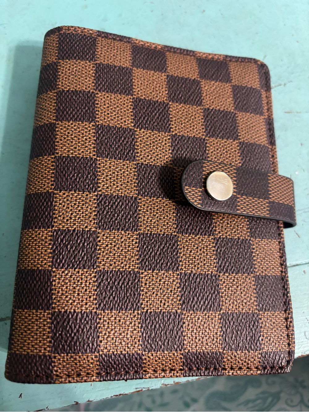 Brown Checkered Snap Wallet